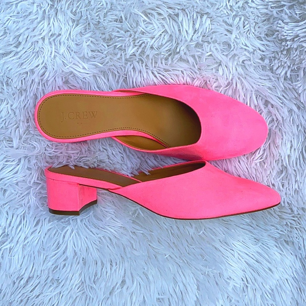 J Crew Hot Pink Microsuede Block Heel Mules NWT